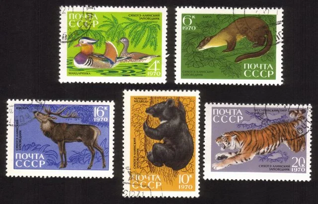 Wildlife: Mandarin Ducks, Ussurian Tiger, Red Deer, Etc. Complete Set of 5 Diff