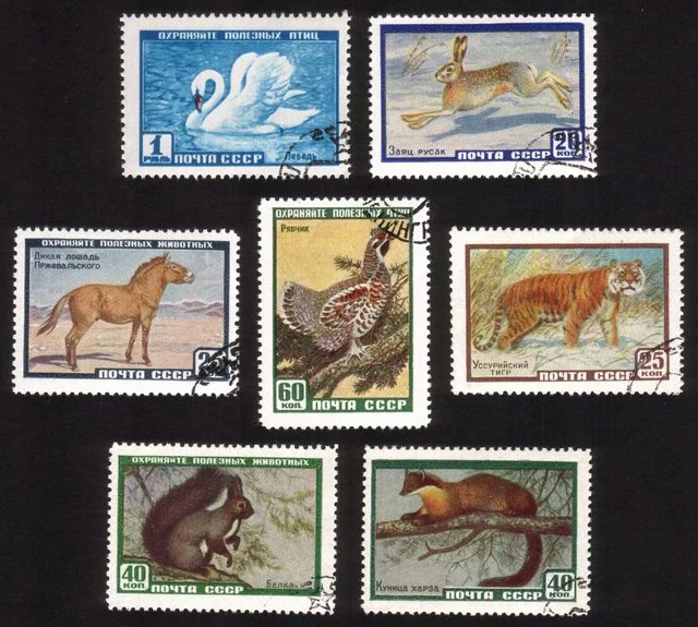 Wildlife: Hare, Siberian Horse, Tiger, Mute Swan, Hazel Hen, Etc. Cplt Set of 7