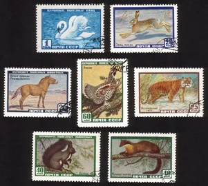 Wildlife: Hare, Siberian Horse, Tiger, Mute Swan, Hazel Hen, Etc. Cplt Set of 7