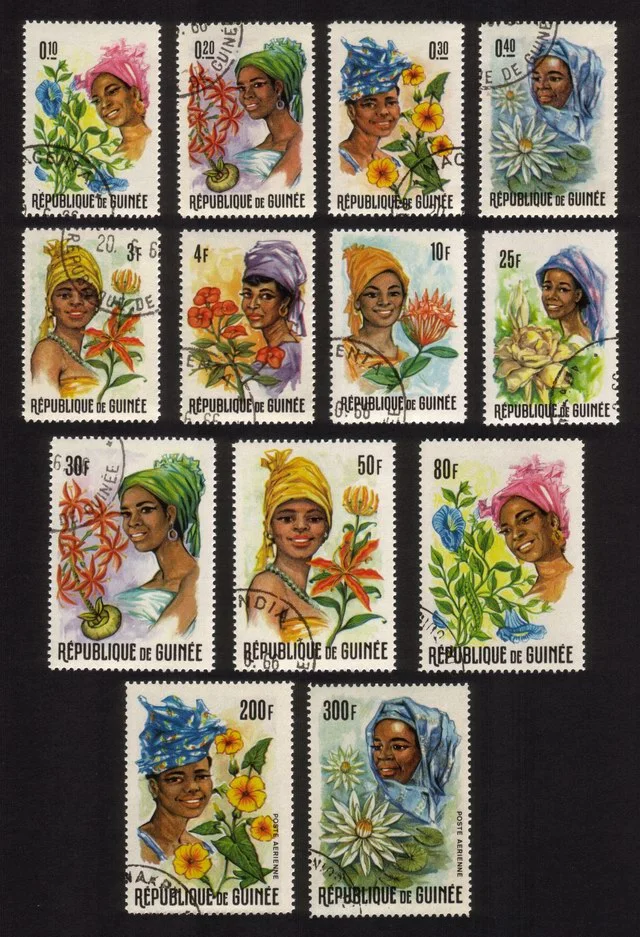 Women & Various Flowers of Guinea: Morning Glory, Etc. Complete Set of 13 Diff