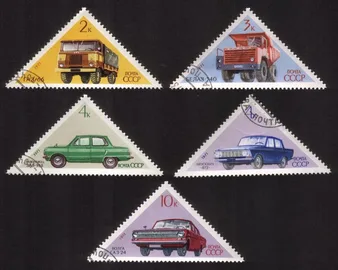 Soviet Cars & Trucks: GAZ-66, ZAZ-968, Volga, Etc Cplt Set of 5 Diff (Triangle)