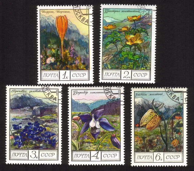 Flowers of The Caucasus: Pasqueflowers, Saffron, Gentian, Etc. Cplt Set of 5