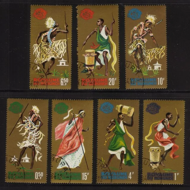 Native Dancers & Drummers (1964 - Gold Colored Background): Cplt Set of 7 Diff