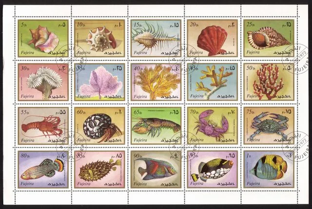 Sealife: Fish, Lobster, Shells, Crabs, Coral, Etc. Cplt Set of 20 Diff. Folded