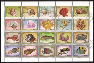 Sealife: Fish, Lobster, Shells, Crabs, Coral, Etc. Cplt Set of 20 Diff. Folded