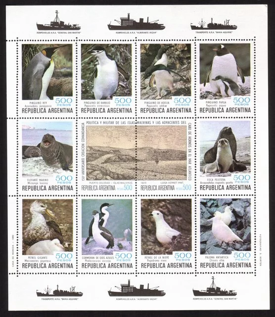 Argentina's Presence In The South Orkneys Sealife Complete Souvenir Sheet of 12