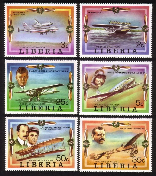 Progress of Aviation: Planes & Pilots: Wright Bros To Space Shuttle. Set of 6.