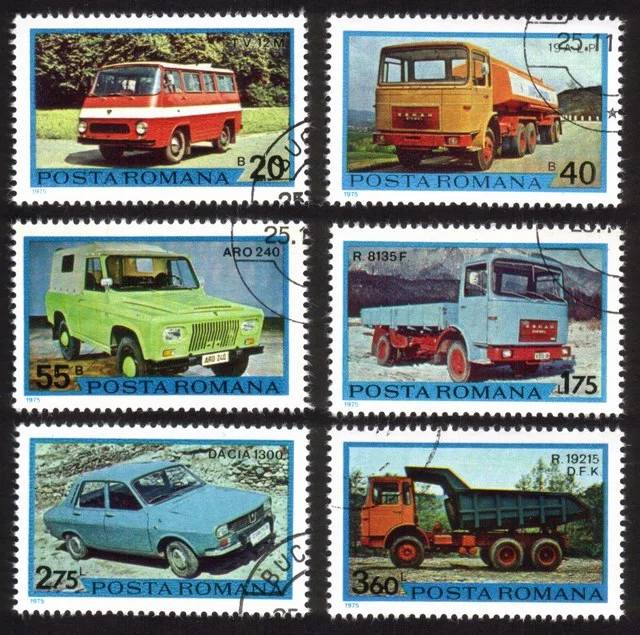 Vehicles: Minibus, Gasoline Truck, Jeep, Dacia Automobile, Etc. Cplt Set of 6