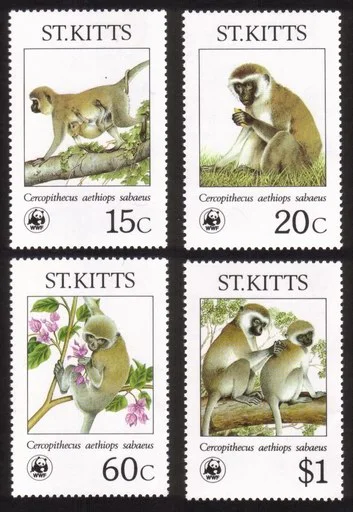 Various Green Monkeys: World Wildlife Fund - Complete Set of 4 Different